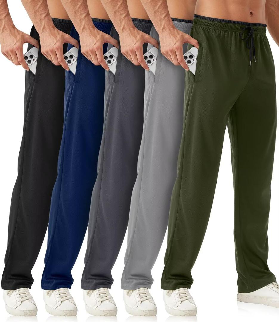 Mens Sweatpants with Zipper Pockets 5 Pack Mens Joggers for Men Open Bottom Mesh Athletic Pants for Workout,Running Black,dark Gray,light Gray,navy,army Green, X-Large