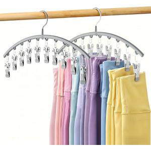 Volnamal Legging Organizer for Closet, Metal Yoga Pants Hanger w/Rubber Coated 2 Pack w/10 Clips Hold 20 Leggings, Hangers Space Saving Hanging Closet Organizer for Closet Organizers and Storage-Grey (Gray)