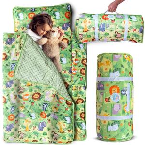 Cuddly Kiddos Jungle Safari Toddler Nap Mat - 1-Inch Memory Foam Nap Mat for Ages 2-6, Hypoallergenic, Non-Slip, Easy-Clean, Ideal Sleeping Bag for Kids in Daycare, Travel, and Sleepovers