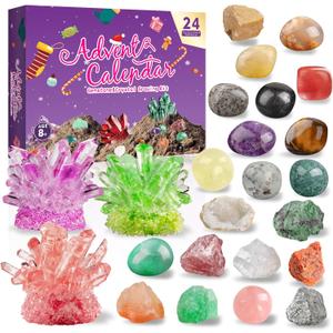 Grenfield Advent Calendar 2025, 24 Days Christmas Countdown Calendars with Crystal Growing Kit, Healing Crystals Gemstones Minerals Fossils Advent Calendars Science Kit Rocks Collection for Learning (#1)