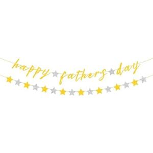Happy Father's Day Glitter Black Beer Bunting Banner for Dad Father's Party Decorations Backdrop Garland for Father's Day (Gold Star)