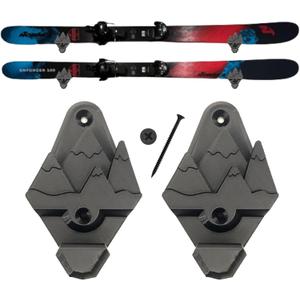Snow Ski Wall Mounts with Gear Hooks (Black) Heavy-Duty Ski Rack for Wall Display & Storage Space-Saving Organizer & Winter Sports Wall Art, 4 PCs