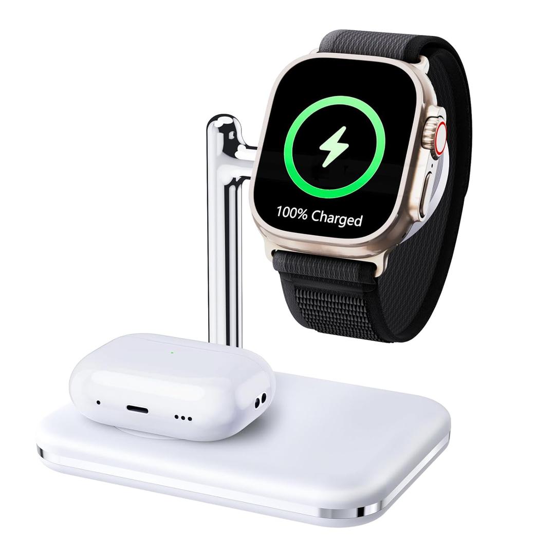 2 in 1 Charger Stand for Apple Watch and AirPods, Foldable Watch Charging Dock Compatible with Apple Watch Series Ultra/10/9/8/7/6/Se/5/4/3 & Airpods Pro/4/3/2/1