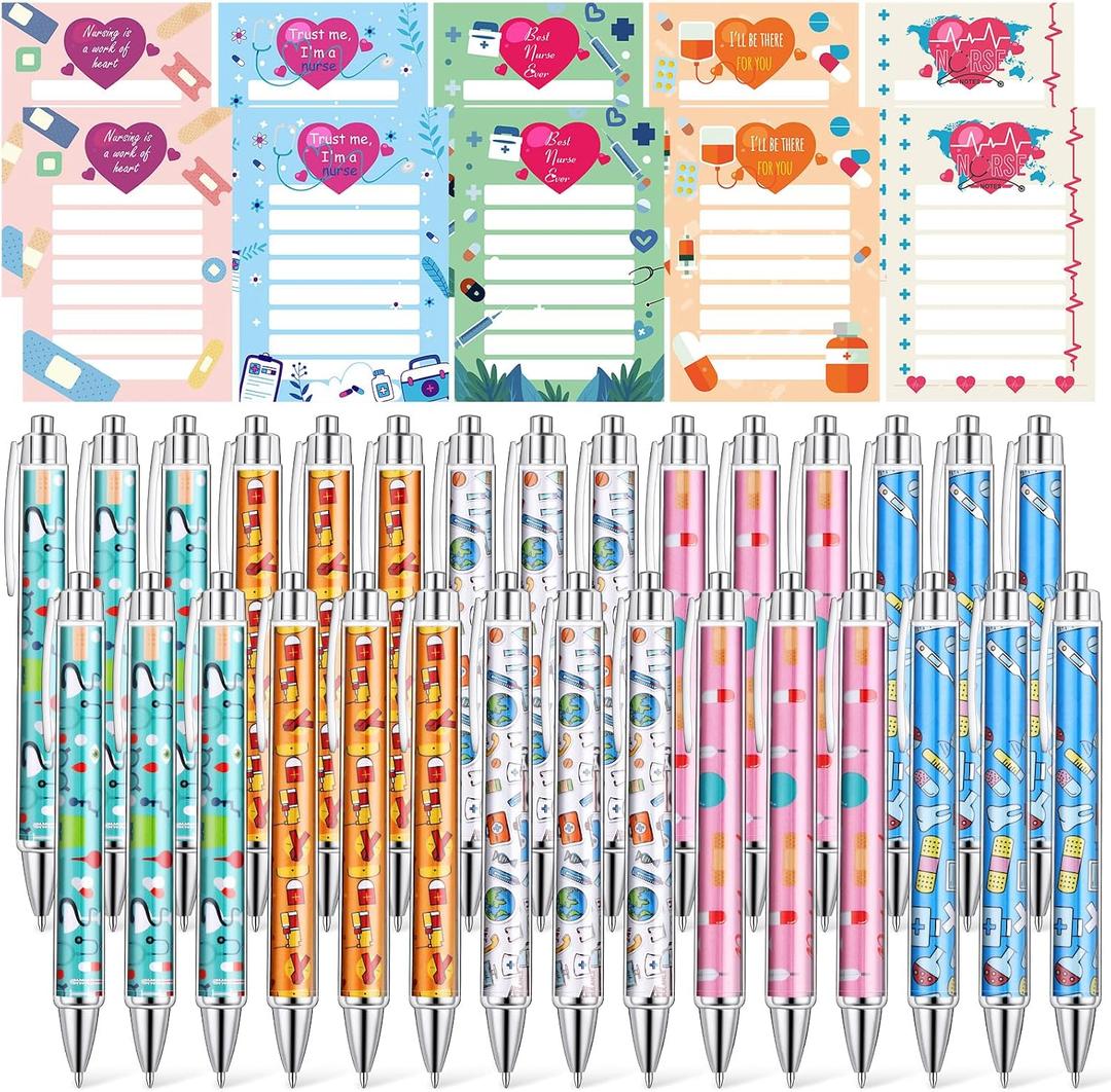 Geyoga 60 Pcs Funny CNA Week Gifts Bulk 2026 Nurse Notepads with Pens Mini Sticky Notes Ballpoint Pens Nurse Appreciation Gifts for Certified Pharmacy Medical Assistant Office Work(Vibrant)