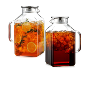 2 packs with Lid and Spout, Borosilicate Glass Carafe for Hot/Cold Drink, Water Pitchers with Handle for Fridge, Extra Large Jug for Iced Tea, Coffee, Juice, Beverage