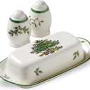Spode Christmas Tree 3-Piece Hostess Set  Butter Dish with Lid, Salt Shaker & Pepper Shaker  Festive Earthenware for Christmas & Holiday Entertaining  Dishwasher Safe Gift Set