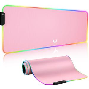 BladeHawks Extra Large RGB Gaming Mouse Pad-14 Light Modes, Extended Soft LED Mouse Pad, Anti-Slip Rubber Base, Computer Keyboard Mousepad Mat (31.5 x 12 Inch) (Pink)