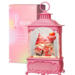 Valentines Snow Globe Lantern with Timer and Music, USB and Battery Tabletop