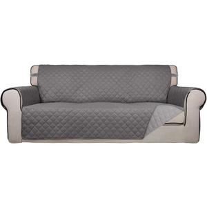PureFit Reversible Quilted Sofa Cover, Water Resistant Slipcover Furniture Protector, Washable Couch Cover with Non Slip and Elastic Straps for Kids, Dogs, Pets (Sofa, Gray/Light Gray) (Large)