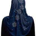 Aiyah Hijab Scarf Big Girls/Kids Pre-teen Headscarf one piece Junior Muslim Amira with Rhinestones (Navy Blue)