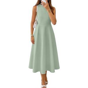 ZESICA Women's Spring Sleeveless Cocktail Dresses 2026 Summer Crewneck Flowy Wedding Guest Party A Line Midi Dress (XL)