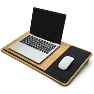 Portable Engineered Wood Lap Desk with Soft Cushion for Home Office, Lap Holder with Wrist Rest, Bed Tray Laptop Stand with Pillow, Fits up to 17 inch Laptop (Large-Wood Pattern)