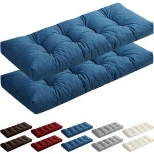 2 Pack Indoor Bench Cushion Patio Waterproof Porch Swing Cushions Tufted Memory Foam Bench Seat Pads Thicken Non Slip for Outdoor Garden Furniture Wicker Loveseat Settee(Blue,48x18 Inch)
