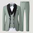 Men's Tuxedos 3 Piece Suit Set Slim Fit Double Breasted Suit Men Wedding Prom Tuxedo with Bow (Royal Blue)