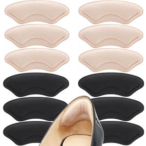 6 Pairs Heel Cushion Liners for Big and Loose Shoes - Protectors for Blisters, Friction and Pain - Anti-Slip Grips to Make Shoes Fit Tighter