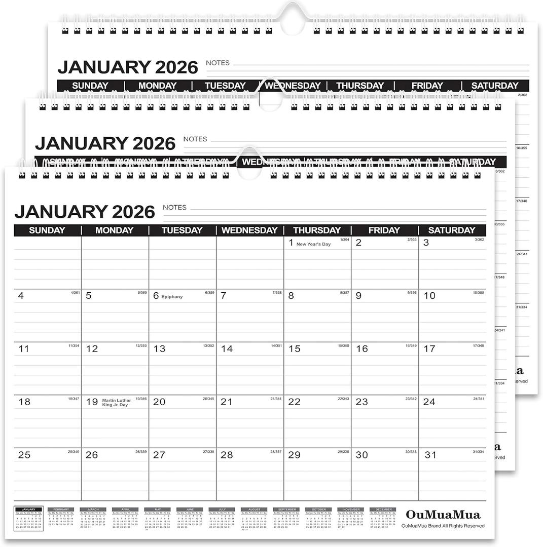 OuMuaMua Wall Calendar 2026, 3-Pack Calendar Wall 2026-2027, Jan. 2026 to Jun. 2027, 14" X 11.5" 18-Month Paper Hanging Planner Wall with Thick PaperRuled Blocks for Office Home Planning & Organizing
