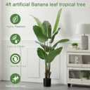4FT Artificial Bird of Paradise Plant, Lifelike Faux Tropical Tree with 10 Lush Banana Leaves, Tall Artificial Plants Indoor for Living Room Bedroom Decor, Black Pot(4FT)