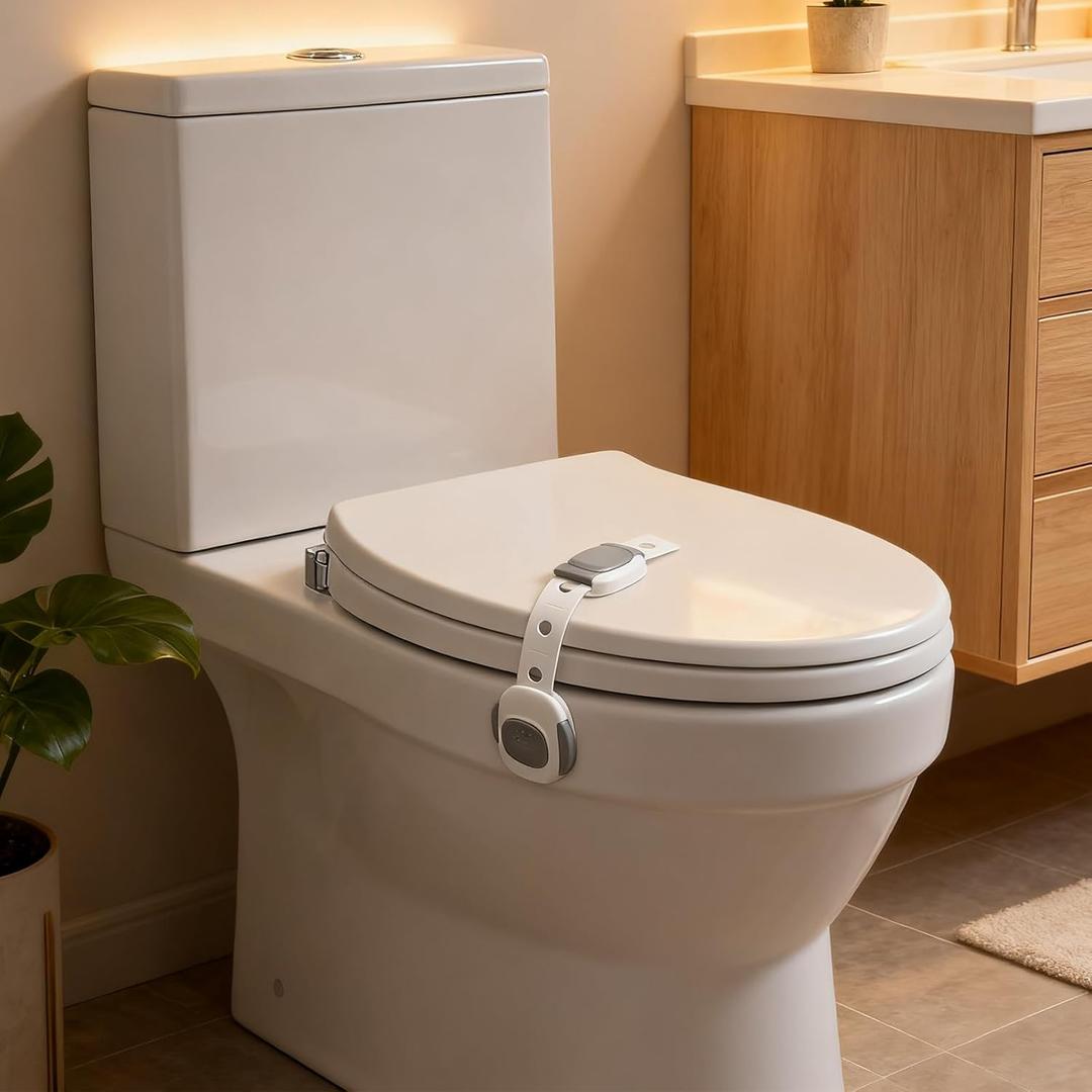 Baby Proof Toilet Lock (2-Pack) - Child Safety Cabinet Locks for Toilet Seat, Drawers, Fridge, Doors | Easy Install with Strong 3M Adhesive | Non-Toxic & Adjustable Strap for Toddler & Pet Safety (Small)