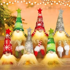 Gloween 5 Pack Gnomes Christmas Decorations, Lighted Handmade Swedish Tomte Light Up Plush Elf Holiday Present Gift Scandinavian Santa Tabletop Xmas Christmas Ornaments Decor