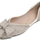 Flats Shoes Women Rhinestone Wedding Flats Comfort Pointed Toe Ballet Flat Shoe Low Heel Dress Shoes Sparkly Flats for Women (9, Apricot-2)