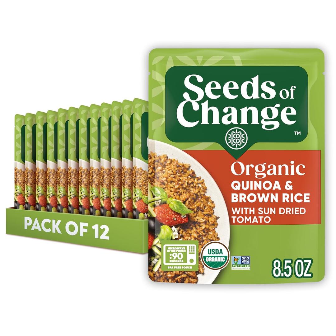 SEEDS OF CHANGE Organic Quinoa & Brown Rice with Sun Dried Tomato, Organic Food, 8.5 OZ Pouch (Pack of 12) (EXP 12/01/25)