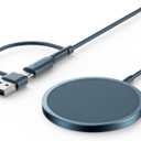 JSAUX Charger for iPhone 17 Magsafe Wireless Charging, Compatible with iPhone 17 Air Pro Max/16/15/14/13/12 Series, Magnetic Mag Safe Charging Pad, Aluminum Alloy, USB & USB C Dual Ports - Blue