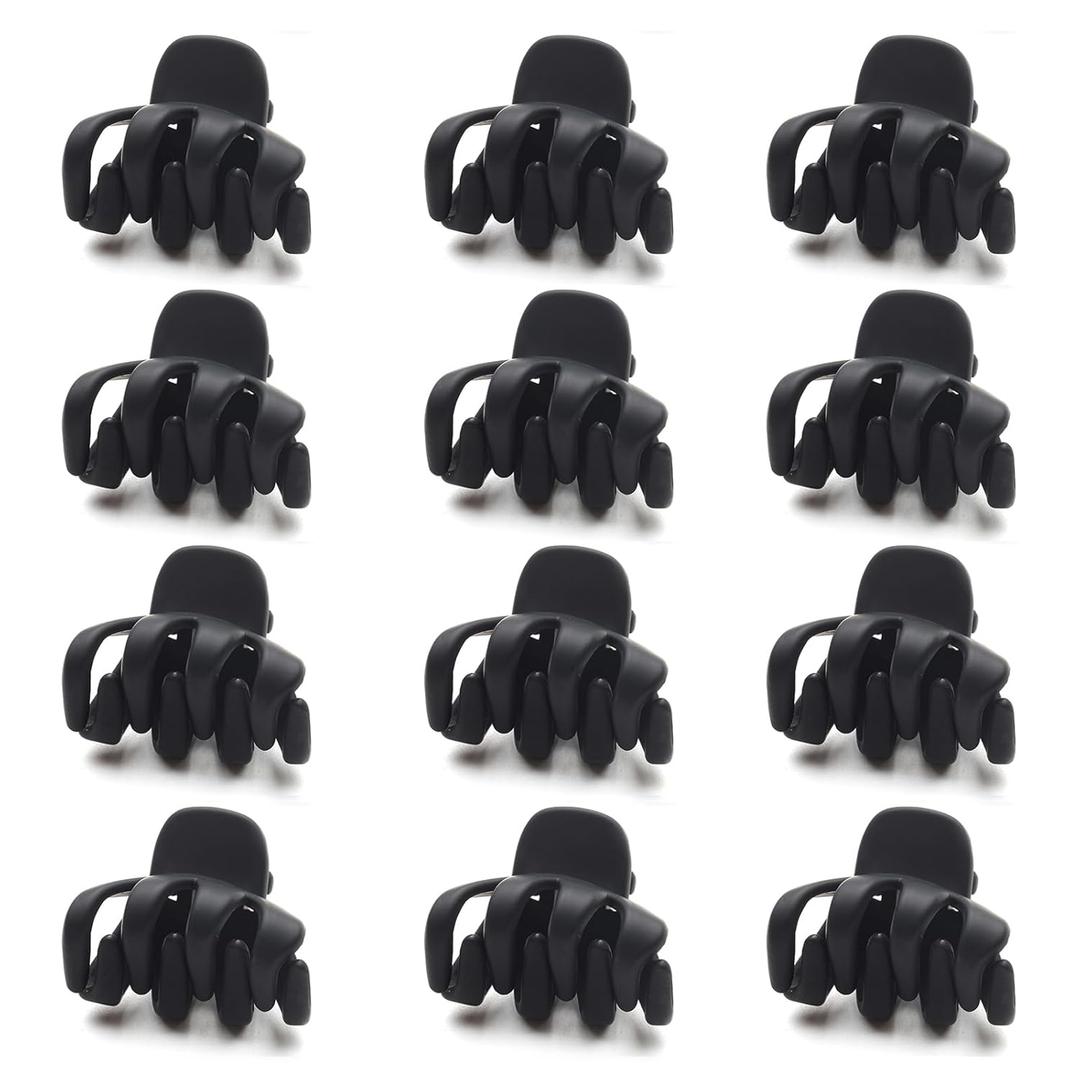 Cobahom 12 Pack Small Hair Claw Clips 1.2 Inch Matte for Thin Hair No-Slip Mini Styling Accessories for Women and Girls (Matte Black)