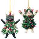 2025 Cat Tree Christmas 2D Ornaments Black Cat Acrylic Decorations for Christmas Tree Unique and Fun Christmas Decoration Gifts Specially Prepared for Pet Owners (4, Black+White)