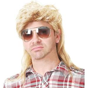 Swiking Mullet Wigs for Men Gold 70s 80s Curly Retro Disco Rocker Punk Fancy Natural Party Cosplay Costume Hair Halloween Men and Women Replacement Wig Full Wigs Unisex（Gold）