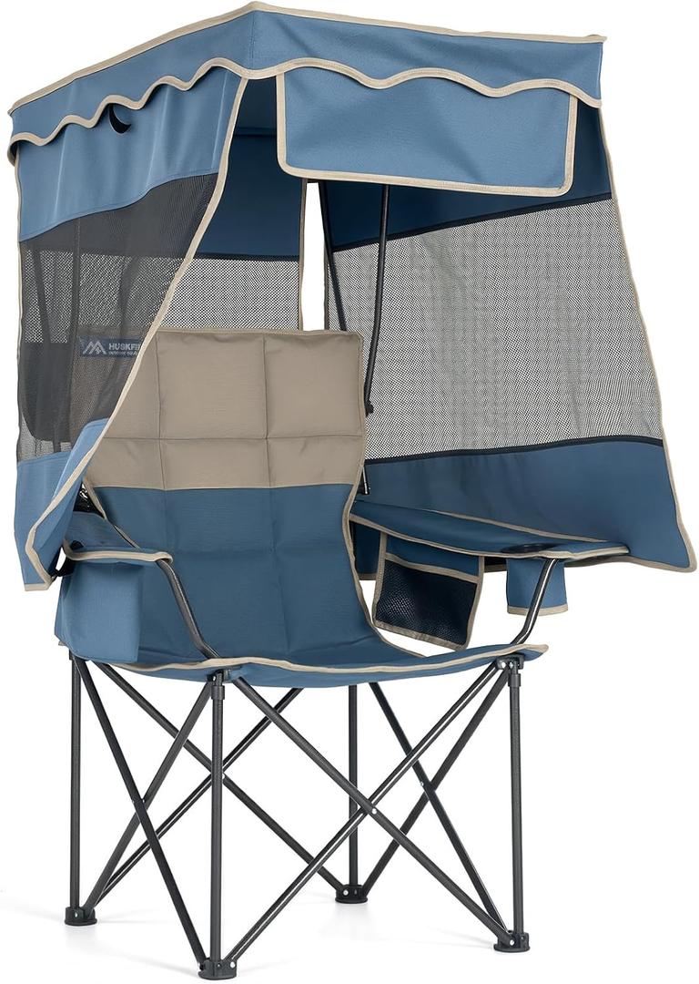 Oversized Camping Chair with Canopy，Folding Chair Supports 330 Lbs, Blue
Padded Outdoor Chair with Cup Holder,Cooler Bag,Side Pockets, Beach Chair with Canopy for Outdoor Camping,Fishing