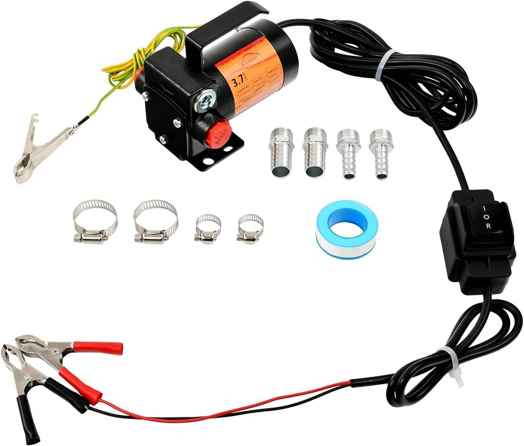 3.7GPM 12V DC Gasoline Fuel Pump, Self-priming Oil Transfer Pump With Handle,Reversible Pumping, Overheat Protection, Explosion-proof,For Gasoline, Diesel, Kerosene & Mineral Oil