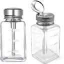 2 Pcs 6 Oz/ 180 ml Clear Pump Dispenser Bottle with Metal Flip Cover Glass Nail Polish Remover Push Down Dispenser Bottle, Refillable Push Down Pump Dispenser, Press Container for Makeup Remover (Rectangle)