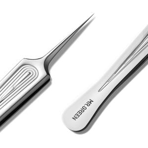 MR.GREEN Ingrown Hair Tweezers Needle Nose Pointed Tips Tweezers For Eyebrows Splinters Blackhead Removal Acne Clip Extractor (Short)