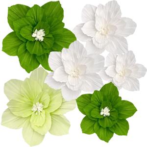 6PCS Paper Flowers Artificial Wall Decor 3D Tissue Paper Flowers Wedding Birthday Room Decor Green Emerald Bridal Baby Shower Nursery Room Backdrop Table Centerpieces Party Decorations