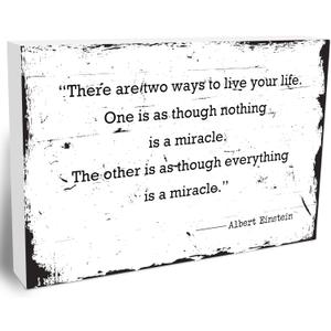 2 x White Inspirational Wooden Block Sign-4"x6" There Are Only Two Ways To Live Your Life Block Plaque Tabletop Decor-Rustic Vintage Wood Sign For Friends Family-Home Office Desk Favors & Supplies-A31