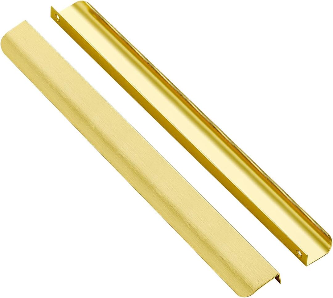 Ravinte 3 Pack Finger Pulls for Cabinets 320mm/12.5in Hole Center Tab Cabinet Handle Gold Finger Edge Pulls Concealed Handles for Kitchen Drawer Finger Cabinet Pulls 400mm/15.75in Length