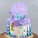 Seashell One Cake Topper - Ocean Mermaid 1st Birthday Decorations,Under the Sea Mermaid Party Photo Props,Purple Scallop Acrylic Cake Topper,First Summer Shell Birthday Beach Party Supplies