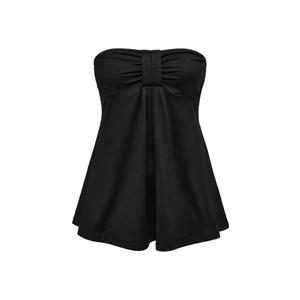 OYOANGLE Women's Ruched Strapless Top Solid Summer Sleeveless Flowy Peplum Tube Tops Black Small (Black)