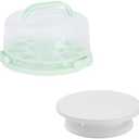 Cake Carrier, Carrier Cupcake Holder with Cake Turntable, Cake Carrier with Lid and Handle(Green)