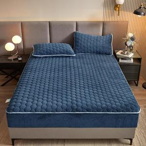 ZIQINPSQ Milk Velvet Fitted Sheet-Cozy Comfy Flannel Bed Sheets - Soft Velvet Fleece Fitted Sheets(No Pillows) with Deep Pocket- Suitable for Season, (Blue, Queen)