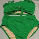 Herseas Women's Seashell Textured Bikini Sets Knotted Front 2 Piece Swimsuits Ruffle Trim Bathing Suits (Green, L)