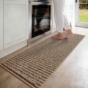 JSEI Kitchen Runner Rugs, 17''x71'' Non-Slip Kitchen Mats for Floor, Machine Washable Absorbent and Stain Resistant Kitchen Rug, Carpet Mats with TPR Backing for Kitchen, Taupe