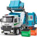 HAPYAD AUTO-Lift Function Garbage Truck Toys Metal Cab, Trash Truck Toy Set with Lights and Sounds Includes 3 Dumpsters, Birthday Gift for Kids Boys Toddlers (Blue)