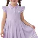 Toddler Girl Dress Baby Girls Button-up Polo Uniform Dresses 2 Pieces Summer Tennis Ruffle Sleeve Clothes, Size: 7-8Y