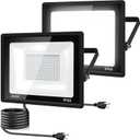 2Pack LED Flood Light Outdoor,250W LED Work Light 25500lm with 6FT US Plug,IP66 Waterproof Exterior Security Lights,6000K Daylight White Outside Floodlights Slim Design for Playground Yard