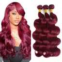 Burgundy Bundles 99j Body Wave Human Hair 3 Bundles 18 18 18 inch Brazilian Remy Red Bundle Hair Extensions