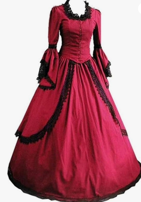 Re-Lady Gothic Victorian Dress for Women Civil War Reenactment Costume Vampire Halloween Costume Ball Gown Red Wine Size M