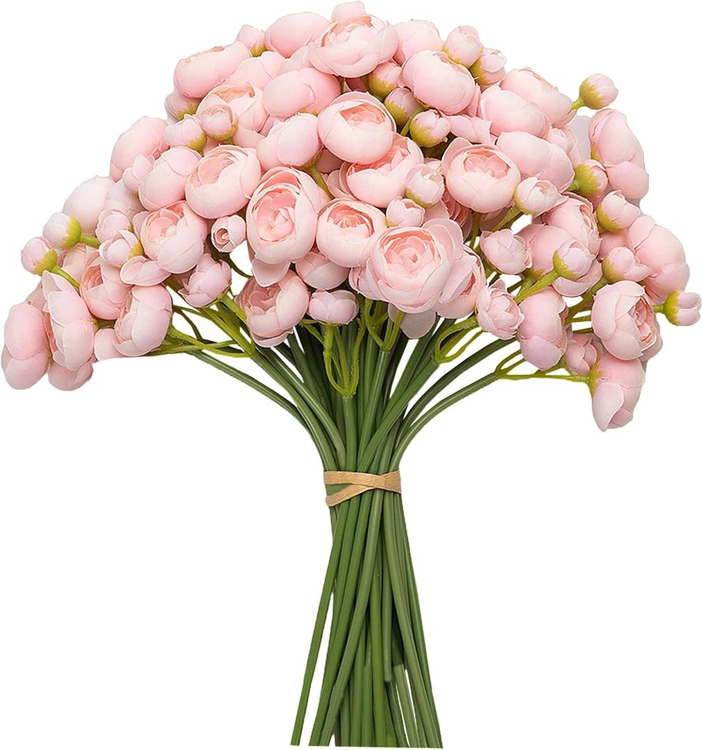 Meldel 32Pcs Ranunculus Artificial Flower, Faux Silk Mini Pink Ranunculus Flowers for DIY Bouquet, Bulk Fake Peony Wedding Filler Flowers for Centerpieces Arrangements Bridal Shower Decorations