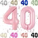 40 Inch Baby Pink 40 Number Balloons,Pastel Pink 4 & 0 Foil Large Balloons,40 Big Digit Number Balloon for Women 40th Birthday Anniversary Graduation Party Supplies