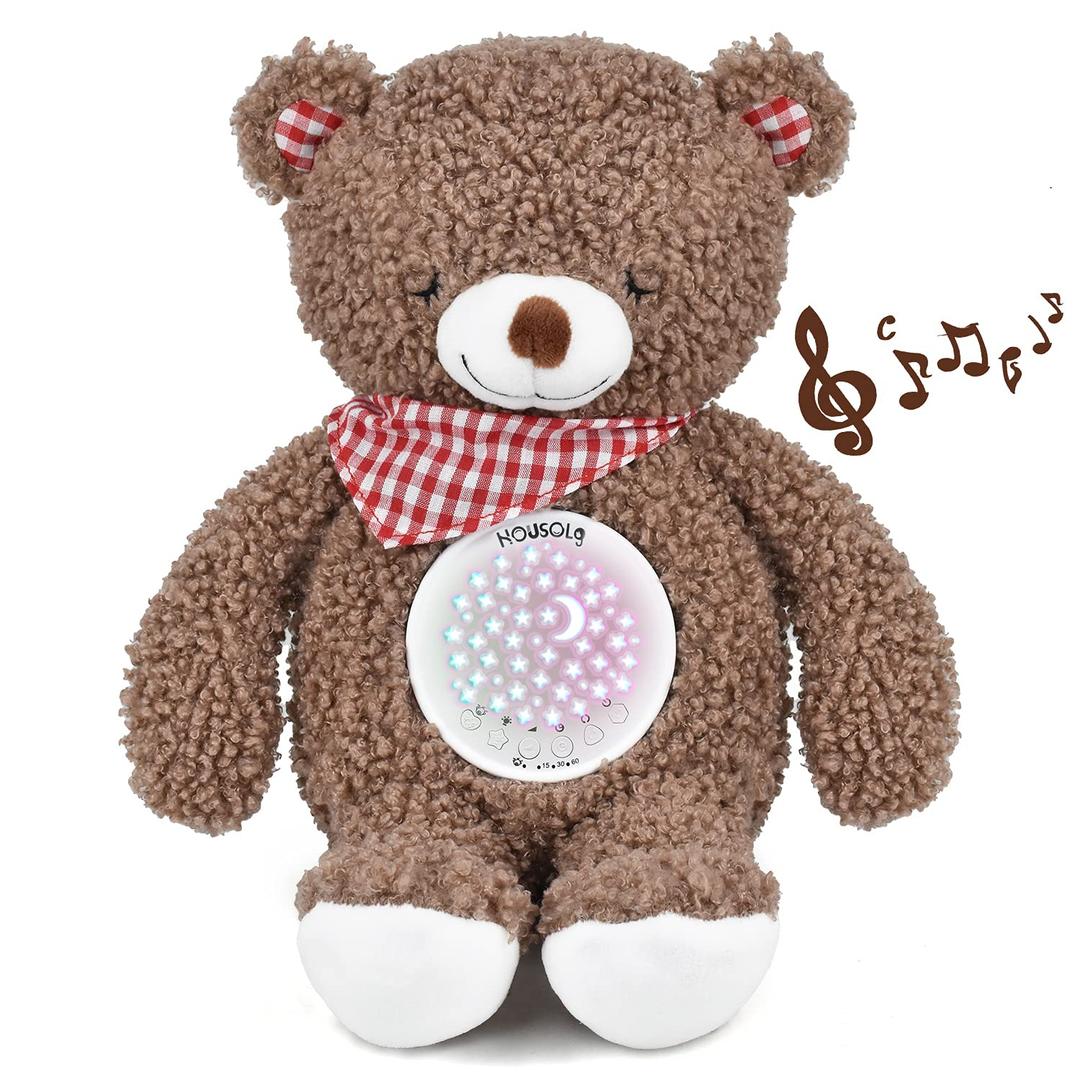 Baby Sleep Soother, White Noise Rechargeable Baby Projector Night Light, Portable Sound Machine with 18 Soothing Sounds, Plush Toy Gifts Bear for Infants with Cry Sensor